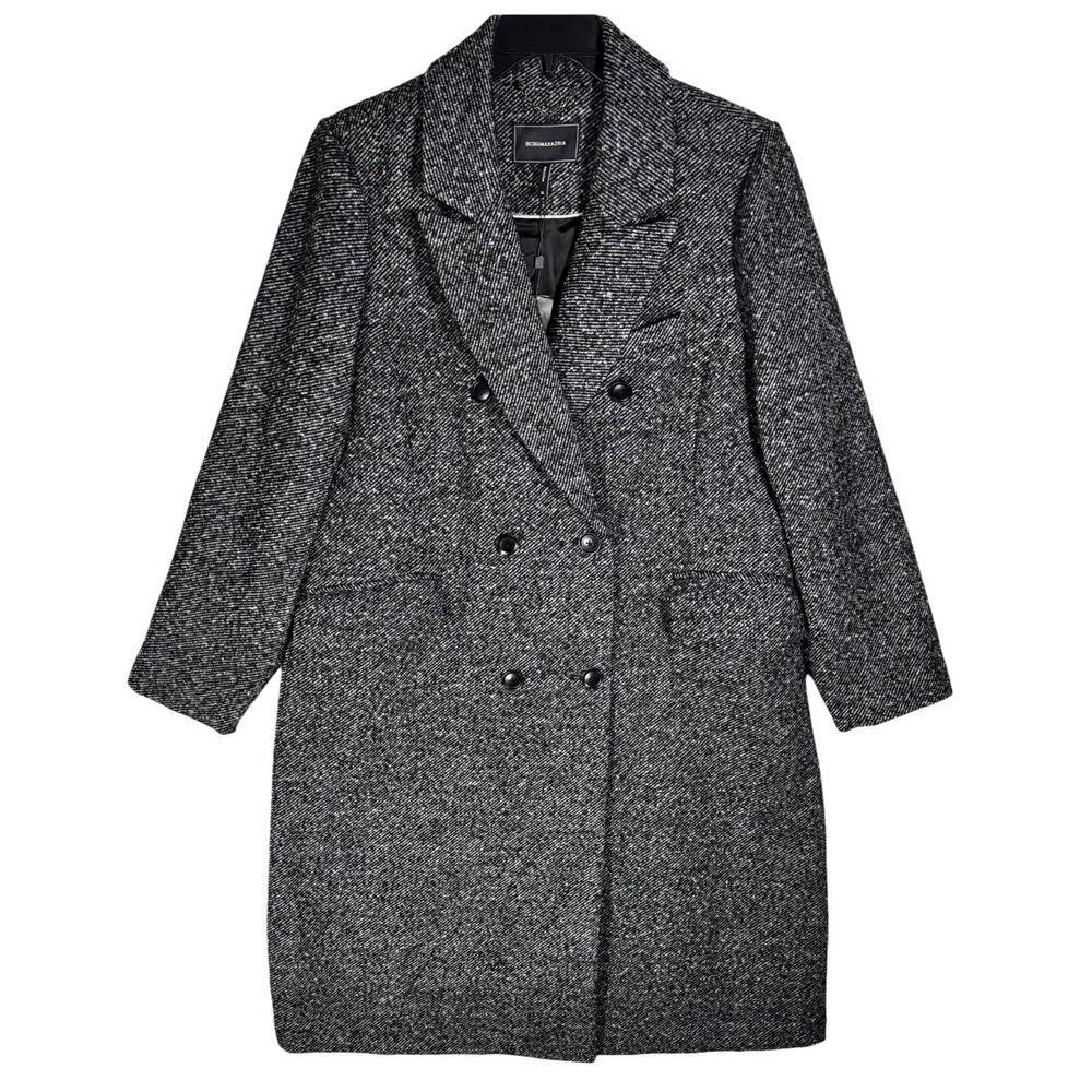 NWT BCBGMAXAZRIA Double Breasted Tweed Coat Black White‎ Size XL Slim fit Trench